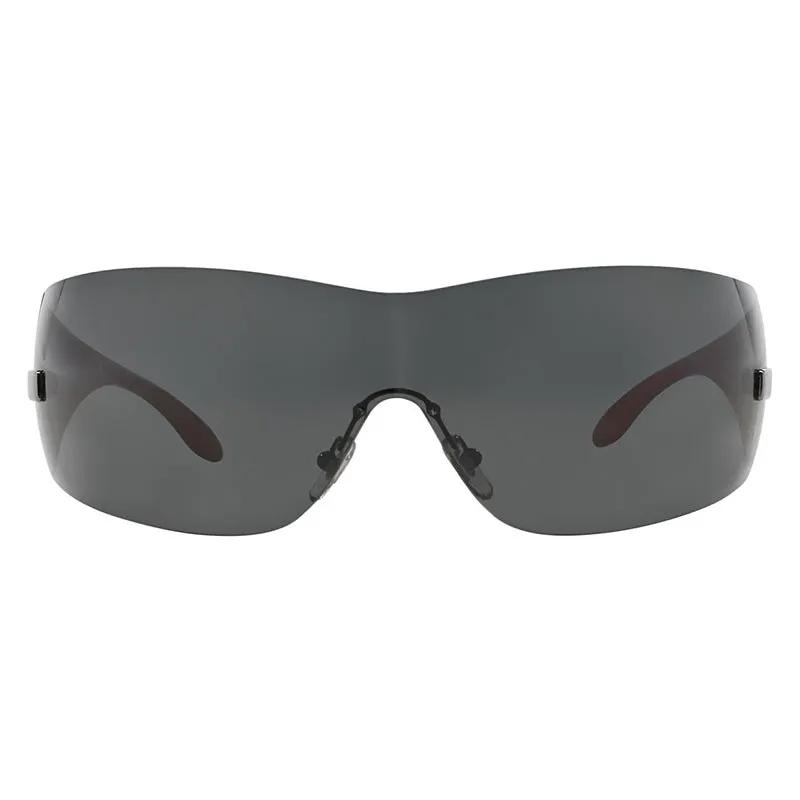 Versace Shield Rimless, with a Gunmetal frame and Dark Grey lens.