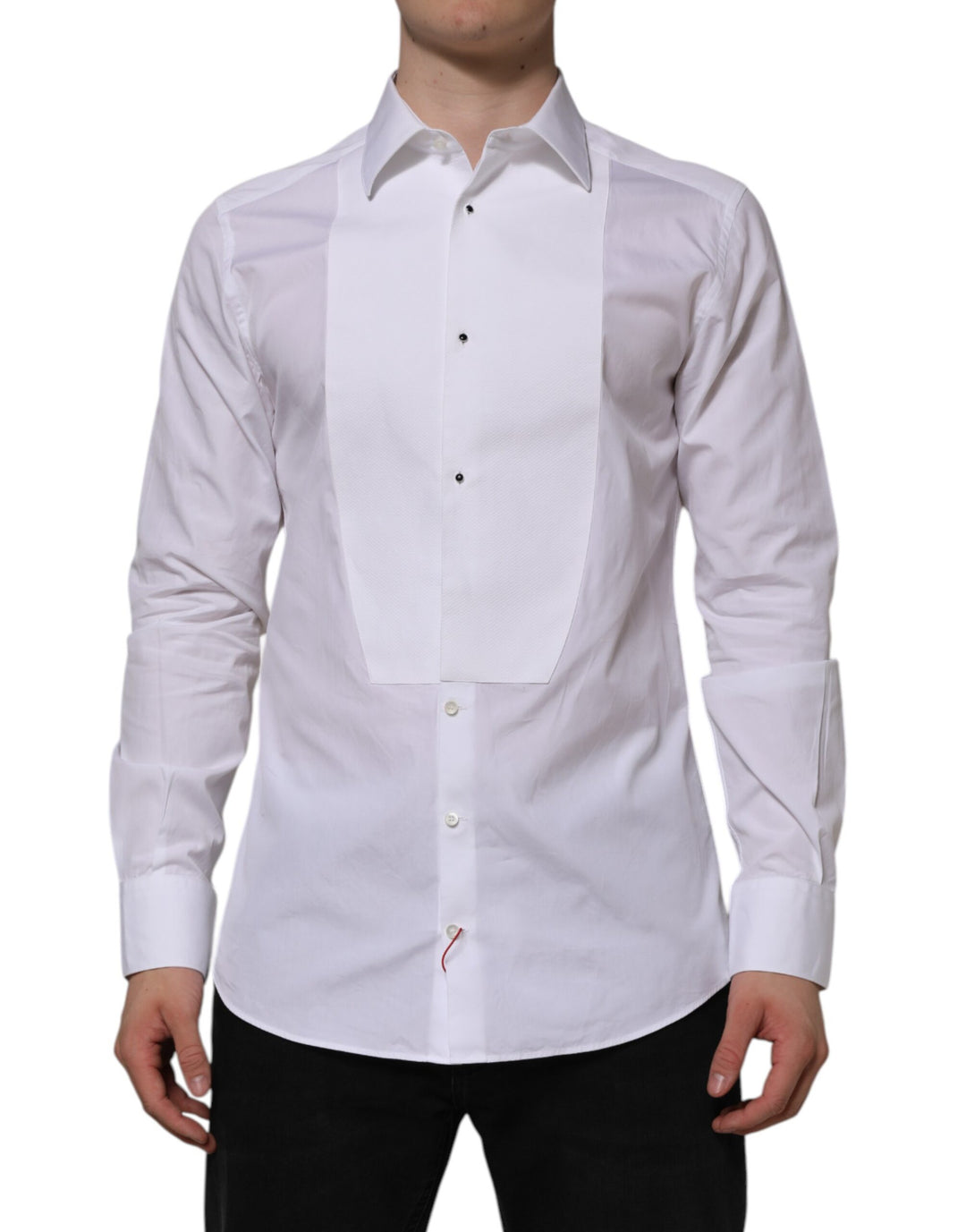 Dolce &amp; Gabbana White Bib Cotton Popline GOLD Men Formal Shirt by Dolce &amp; Gabbana outlet now on sale