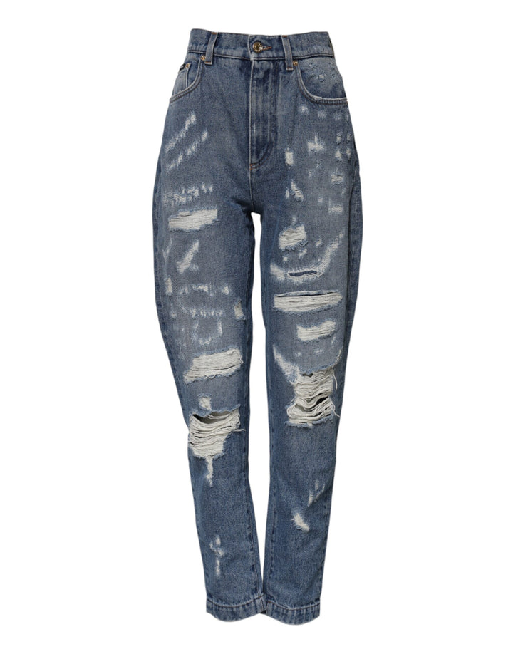 Dolce &amp; Gabbana Sample Sale Dolce &amp; Gabbana Blue Cotton Tattered High Waist Denim Jeans - | Designer outlet