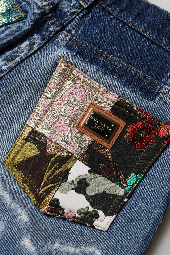 Dolce &amp; Gabbana Sample Sale Dolce &amp; Gabbana Blue Cotton Tattered High Waist Denim Jeans - | Designer outlet