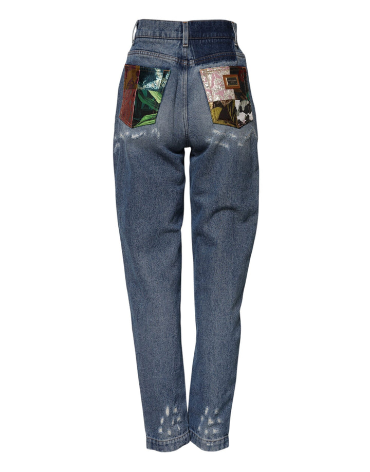 Dolce &amp; Gabbana Sample Sale Dolce &amp; Gabbana Blue Tattered High Waist Women Denim Jeans - | Designer outlet