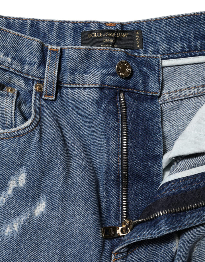 Dolce &amp; Gabbana Sample Sale Dolce &amp; Gabbana Blue Tattered High Waist Women Denim Jeans - | Designer outlet