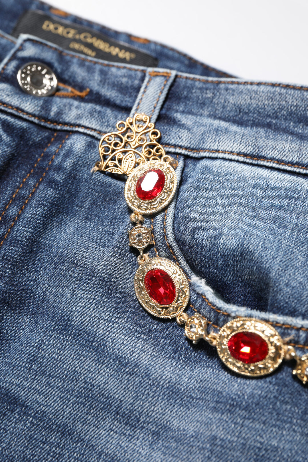 Dolce &amp; Gabbana Sample Sale Dolce &amp; Gabbana Blue Rhinestone Embellished Denim Jeans - | Designer outlet