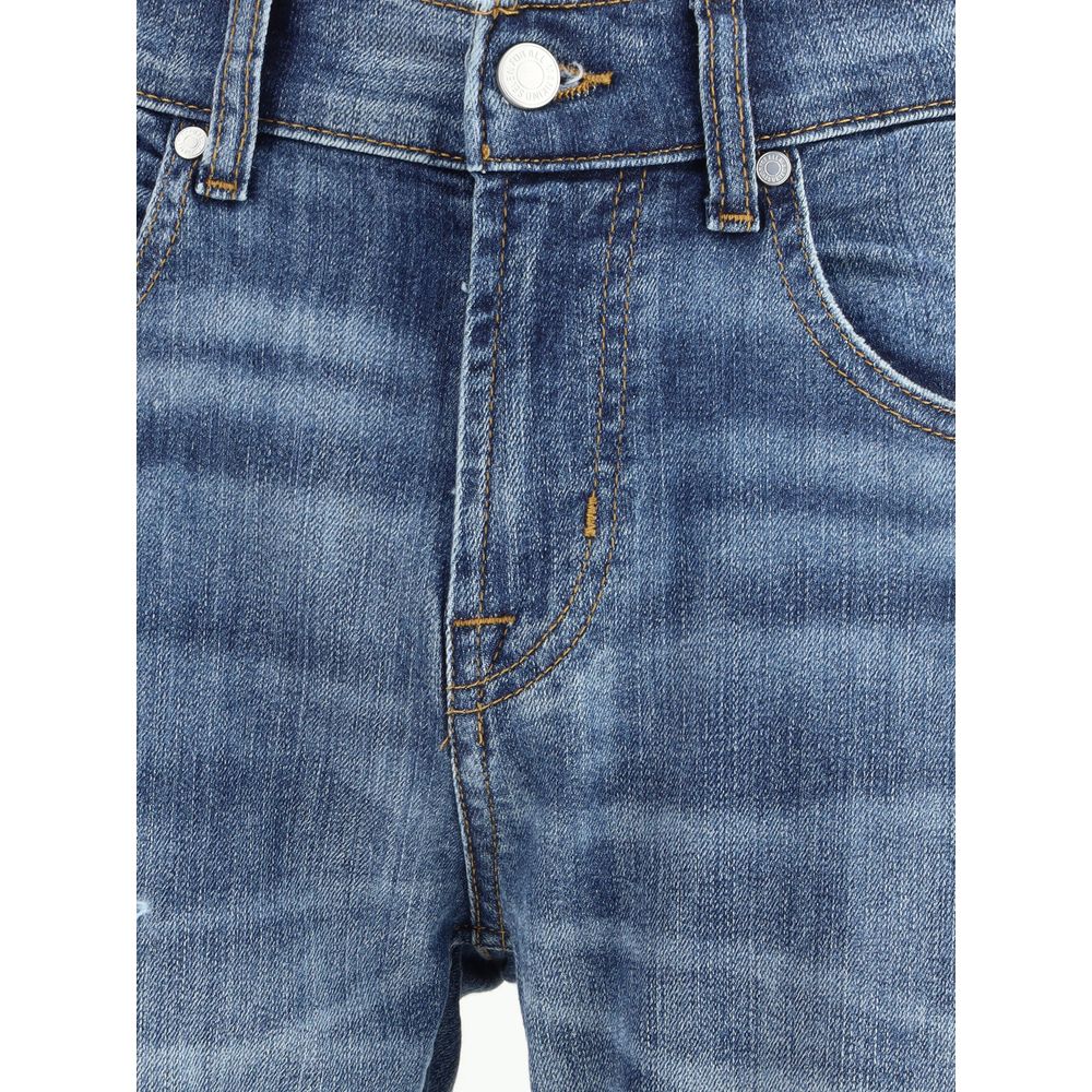7FOR Blue Cotton Straight-Leg Jeans by 7FOR outlet now on sale