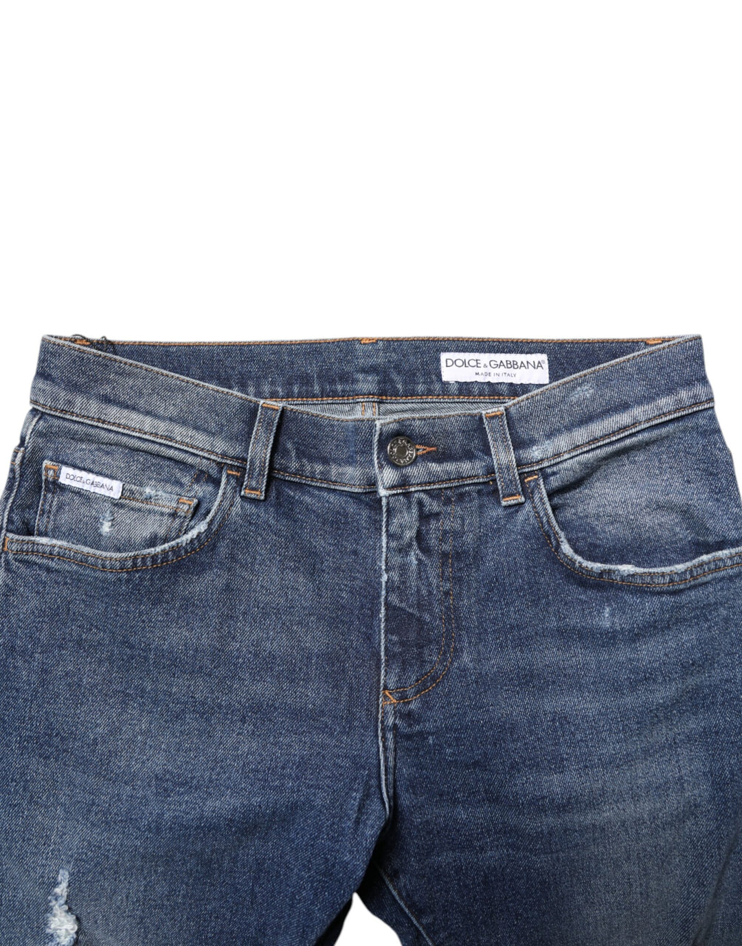 Dolce &amp; Gabbana Sample Sale Dolce &amp; Gabbana Blue Washed Skinny Cotton Tattered Denim Jeans - | Designer outlet