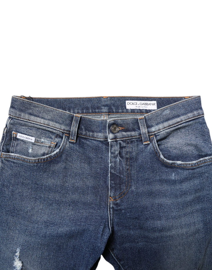 Dolce &amp; Gabbana Sample Sale Dolce &amp; Gabbana Blue Washed Skinny Cotton Tattered Denim Jeans - | Designer outlet
