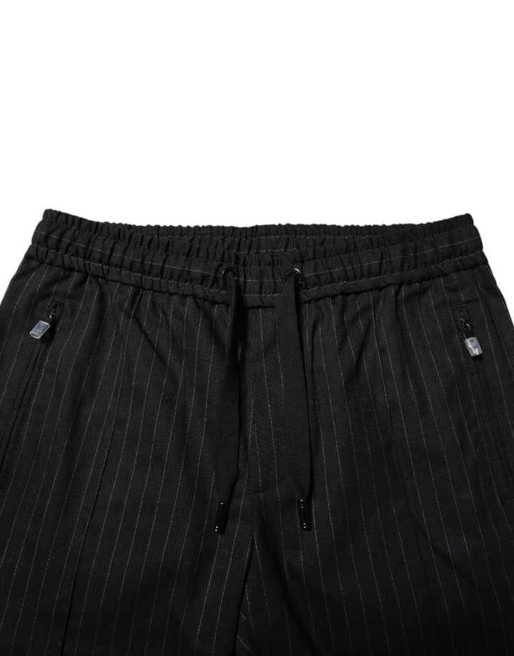 Dolce & Gabbana Black Striped Wool Men Jogger Pants
