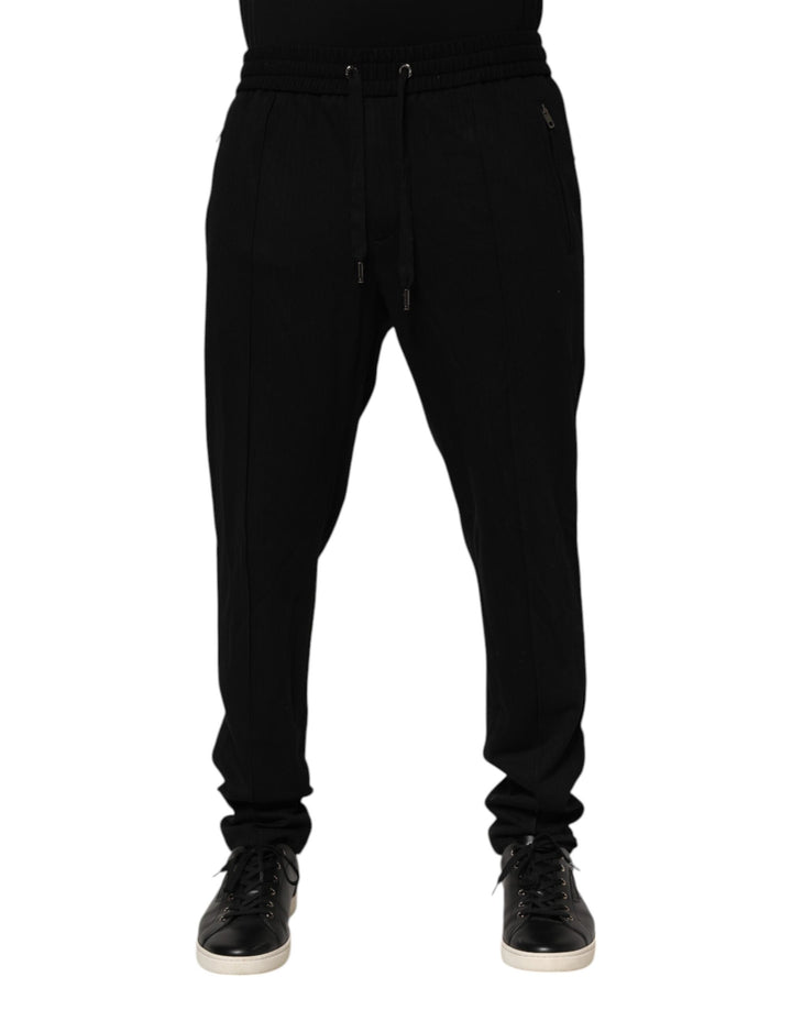 Dolce &amp; Gabbana Sample Sale Dolce &amp; Gabbana Black Viscose Skinny Logo Men Jogger Pants - | Designer outlet