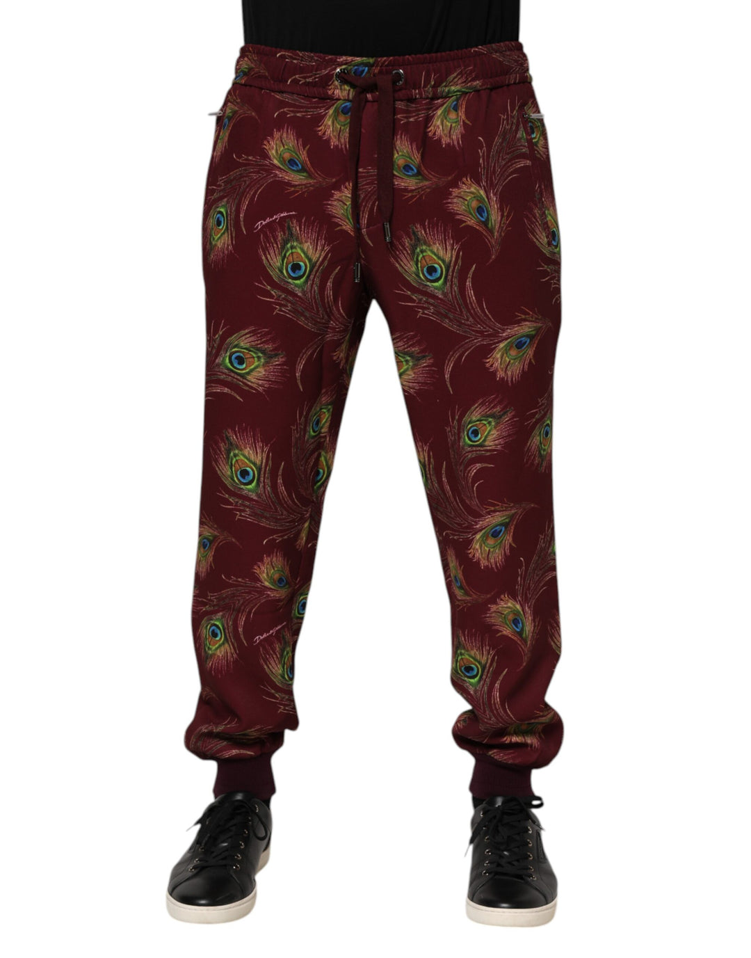 Dolce &amp; Gabbana Sample Sale Dolce &amp; Gabbana Burgundy Peacock Feather Print Jogger Pants - | Designer outlet