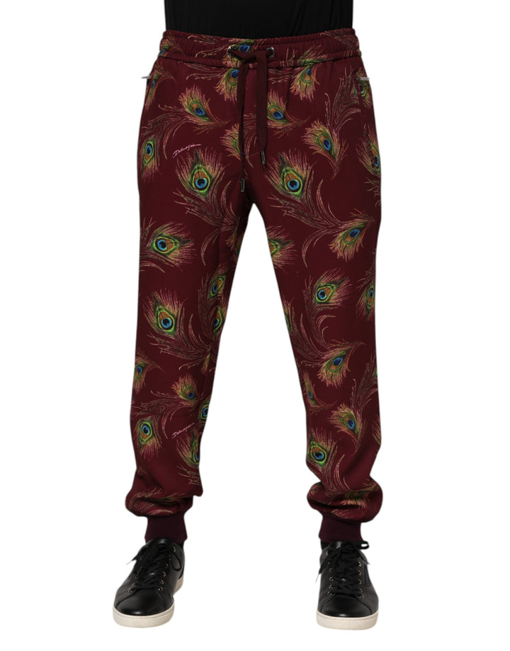 Dolce &amp; Gabbana Sample Sale Dolce &amp; Gabbana Burgundy Peacock Feather Print Jogger Pants - | Designer outlet