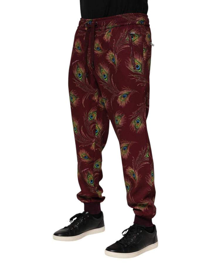 Dolce &amp; Gabbana Sample Sale Dolce &amp; Gabbana Burgundy Peacock Feather Print Jogger Pants - | Designer outlet