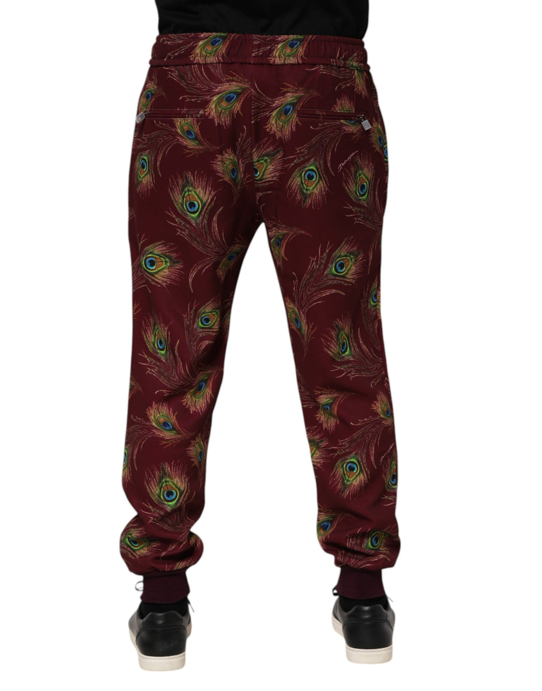 Dolce &amp; Gabbana Sample Sale Dolce &amp; Gabbana Burgundy Peacock Feather Print Jogger Pants - | Designer outlet