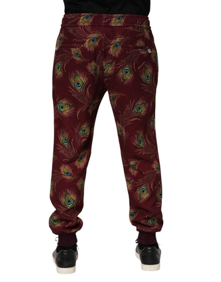 Dolce &amp; Gabbana Sample Sale Dolce &amp; Gabbana Burgundy Peacock Feather Print Jogger Pants - | Designer outlet