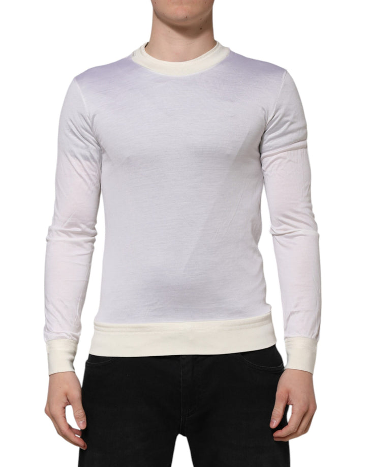 Dolce &amp; Gabbana Sample Sale Dolce &amp; Gabbana White Silk Crew Neck Long Sleeves T-shirt - | Designer outlet
