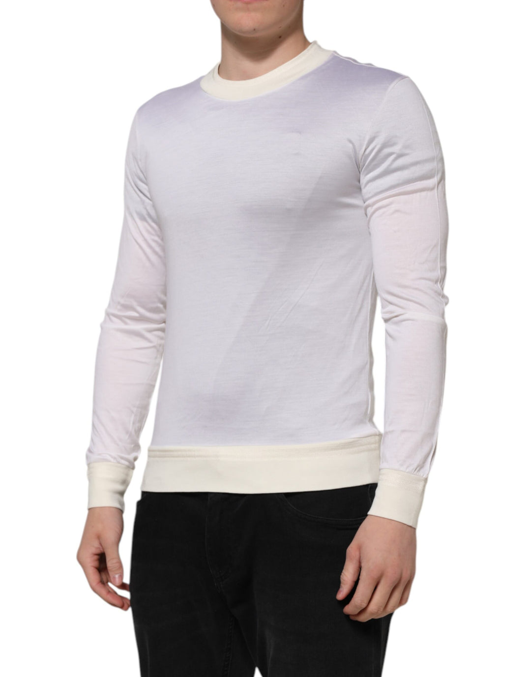 Dolce &amp; Gabbana Sample Sale Dolce &amp; Gabbana White Silk Crew Neck Long Sleeves T-shirt - | Designer outlet