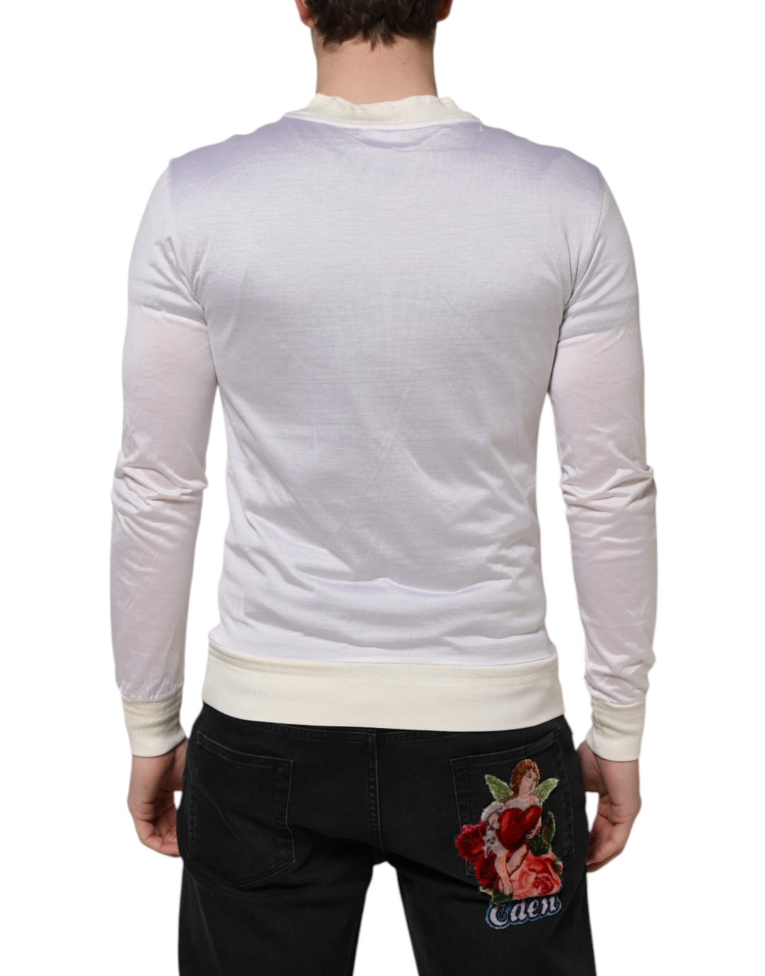 Dolce &amp; Gabbana Sample Sale Dolce &amp; Gabbana White Silk Crew Neck Long Sleeves T-shirt - | Designer outlet