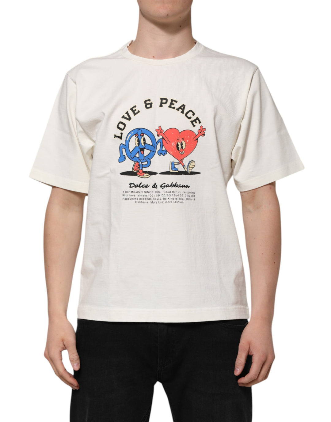 Dolce &amp; Gabbana Sample Sale Dolce &amp; Gabbana White Love Peace Cotton Men Crew Neck T-shirt - | Designer outlet