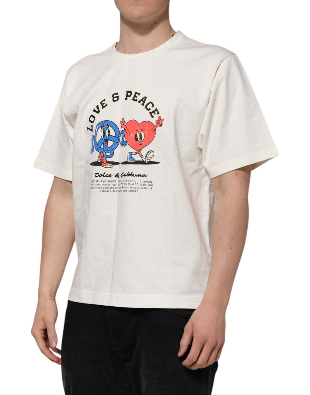 Dolce &amp; Gabbana Sample Sale Dolce &amp; Gabbana White Love Peace Cotton Men Crew Neck T-shirt - | Designer outlet