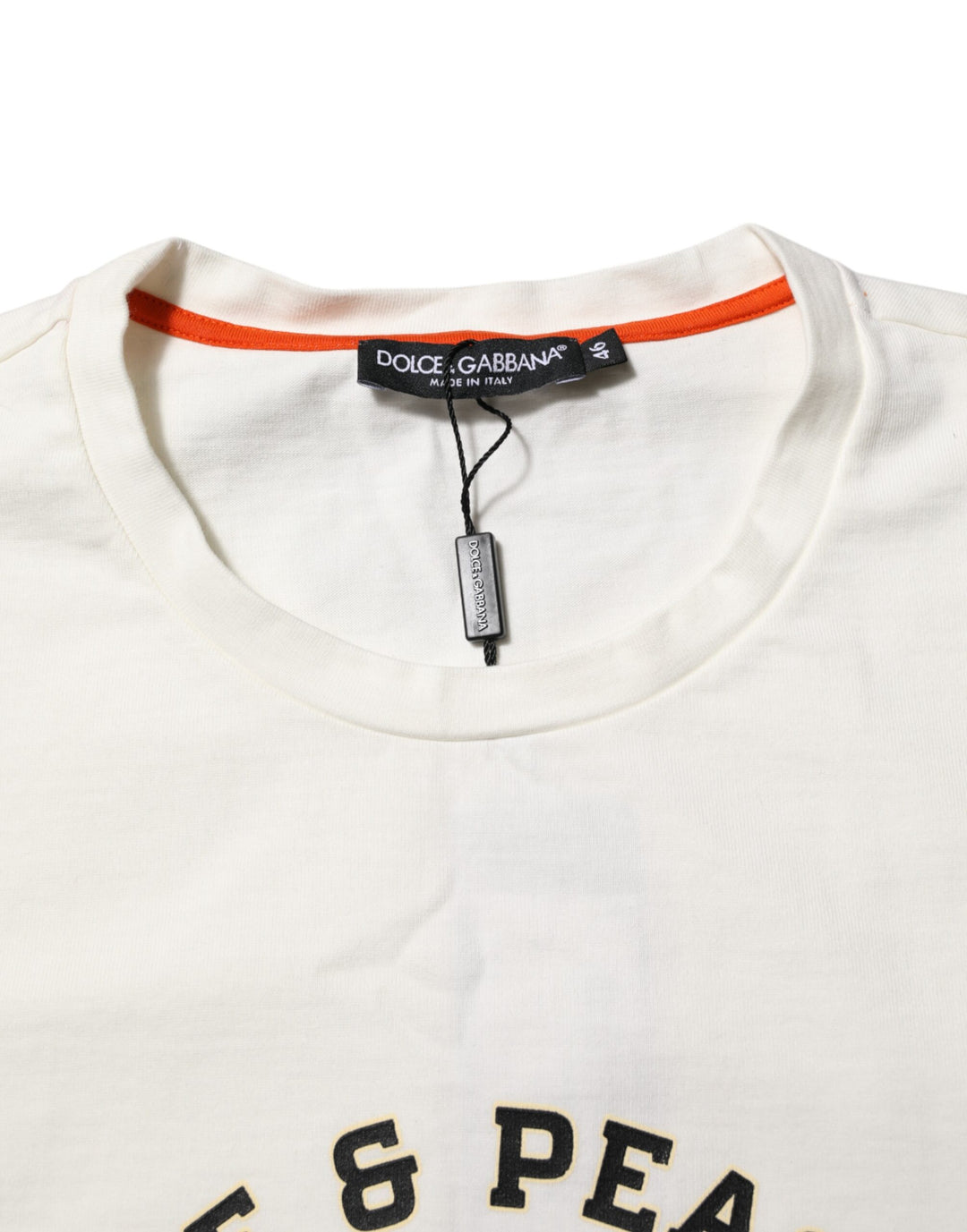 Dolce &amp; Gabbana Sample Sale Dolce &amp; Gabbana White Love Peace Cotton Men Crew Neck T-shirt - | Designer outlet