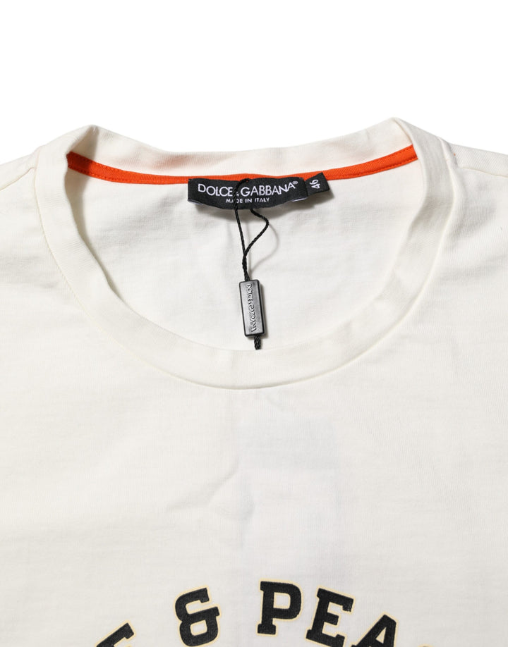 Dolce &amp; Gabbana Sample Sale Dolce &amp; Gabbana White Love Peace Cotton Men Crew Neck T-shirt - | Designer outlet