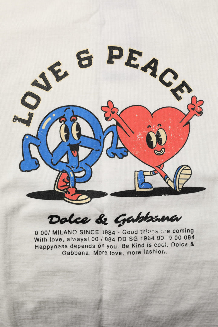 Dolce &amp; Gabbana Sample Sale Dolce &amp; Gabbana White Love Peace Cotton Men Crew Neck T-shirt - | Designer outlet