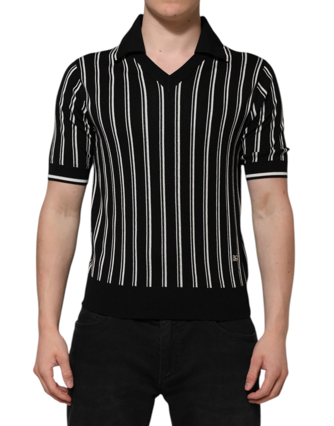 Dolce &amp; Gabbana Black White Stripes Collared Polo T-shirt by Dolce &amp; Gabbana outlet now on sale
