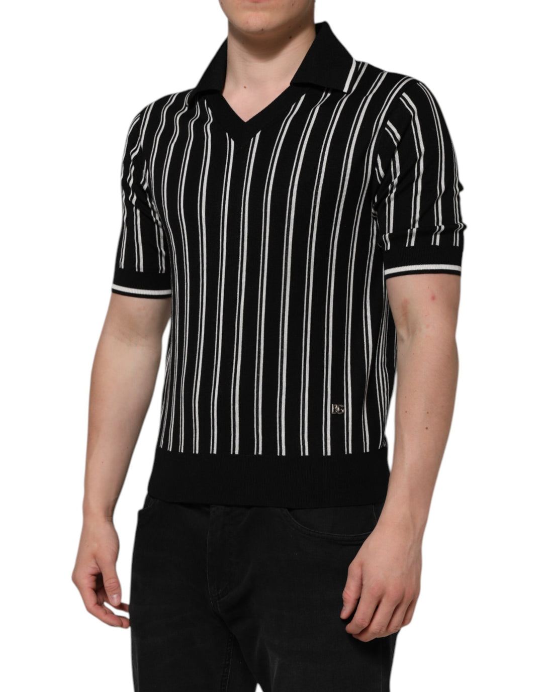 Dolce &amp; Gabbana Black White Stripes Collared Polo T-shirt by Dolce &amp; Gabbana outlet now on sale