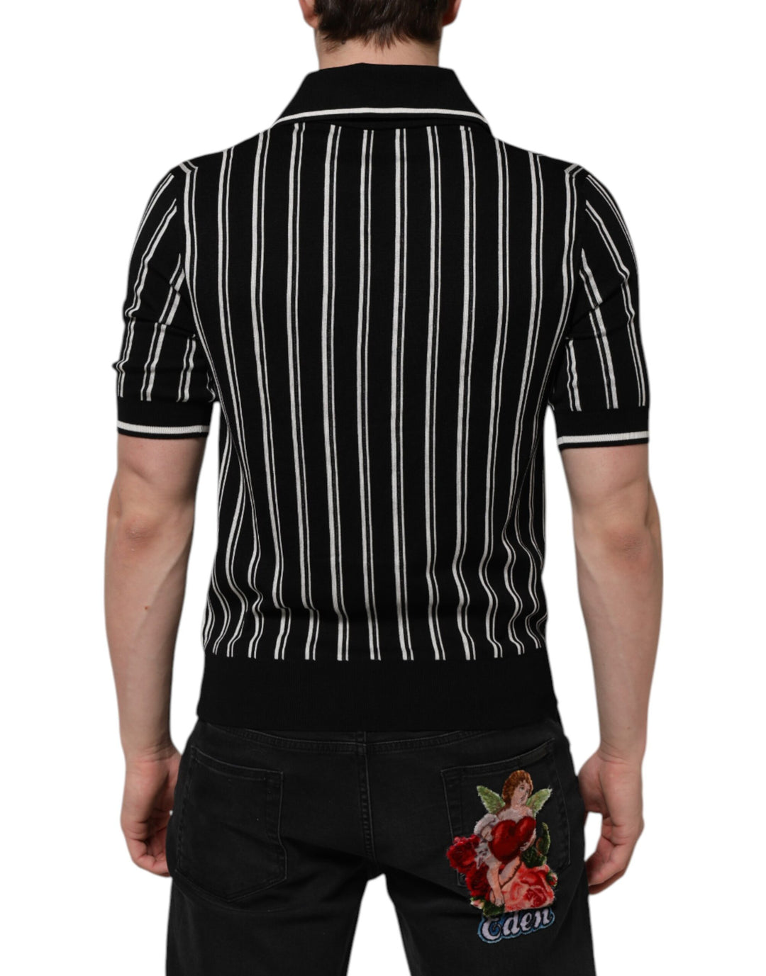 Dolce &amp; Gabbana Black White Stripes Collared Polo T-shirt by Dolce &amp; Gabbana outlet now on sale