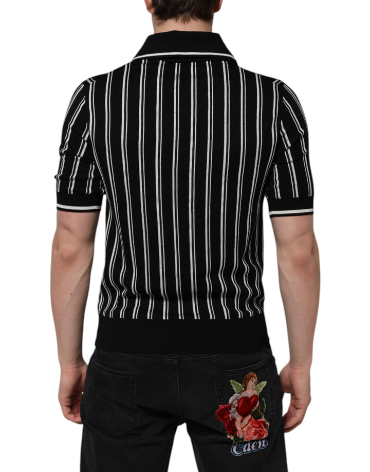 Dolce &amp; Gabbana Black White Stripes Collared Polo T-shirt by Dolce &amp; Gabbana outlet now on sale