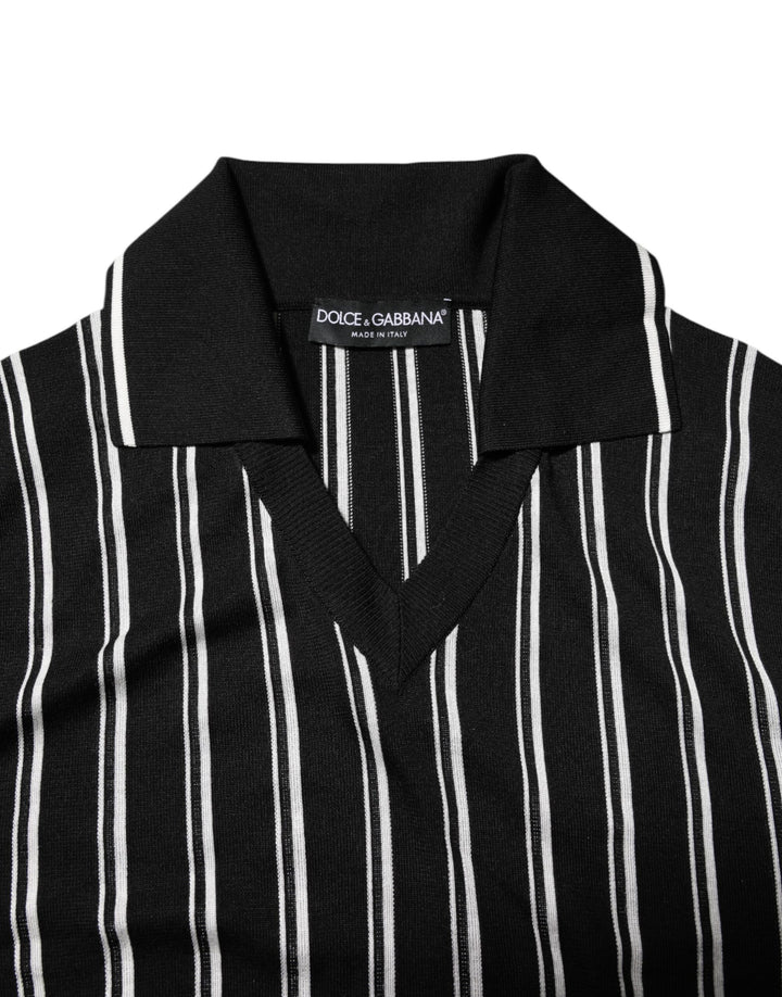 Dolce &amp; Gabbana Black White Stripes Collared Polo T-shirt by Dolce &amp; Gabbana outlet now on sale
