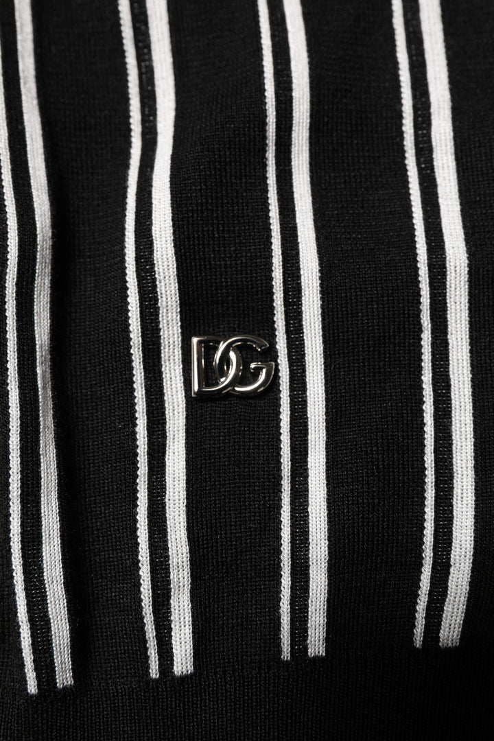Dolce &amp; Gabbana Black White Stripes Collared Polo T-shirt by Dolce &amp; Gabbana outlet now on sale