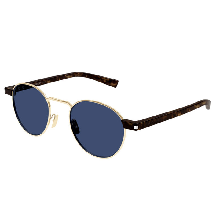 Saint Laurent Sunglasses Round Full Rim, Gold and Havana Frame and Blue Lens SL707004