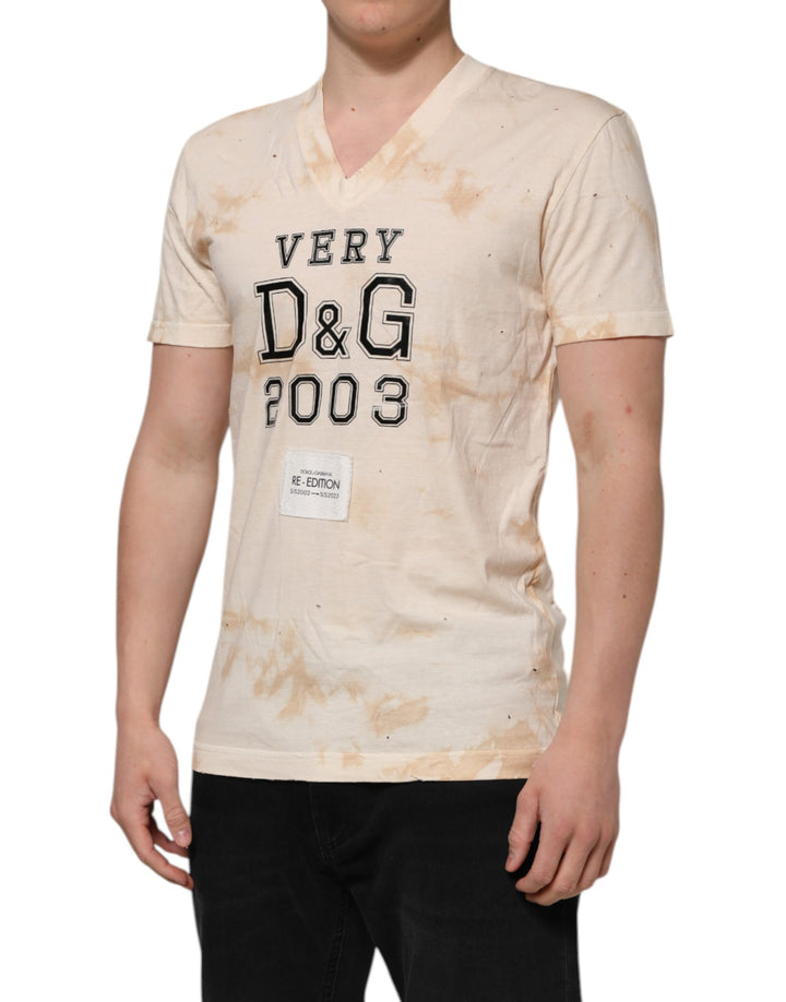 Dolce &amp; Gabbana Beige Logo Print Short Sleeve V-neck T-shirt by Dolce &amp; Gabbana outlet now on sale