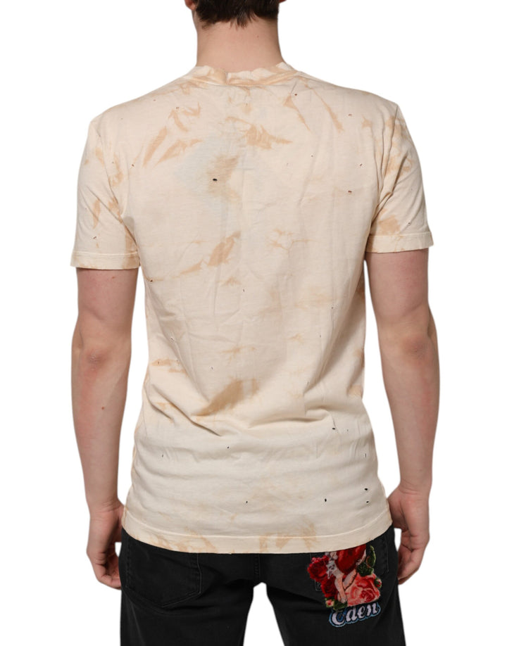 Dolce &amp; Gabbana Beige Logo Print Short Sleeve V-neck T-shirt by Dolce &amp; Gabbana outlet now on sale