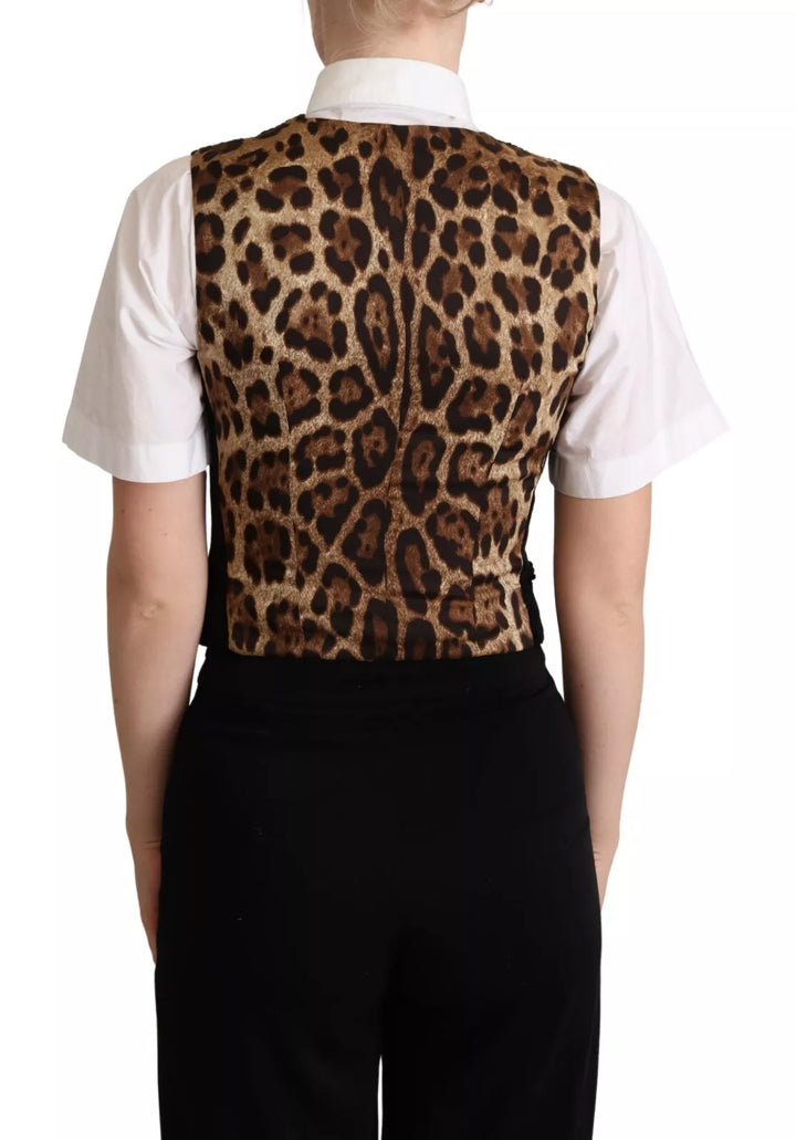 Dolce &amp; Gabbana Sample Sale Dolce &amp; Gabbana Black Brown Leopard Print Waistcoat Vest - | Designer outlet