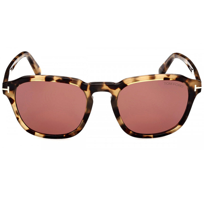 Tom Ford Sunglasses Round Full Rim, Shiny Light Tokyo Havana Frame and Violet Lens FT093156S