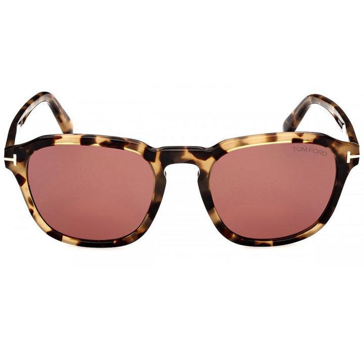 Tom Ford Sunglasses Round Full Rim, Shiny Light Tokyo Havana Frame and Violet Lens FT093156S