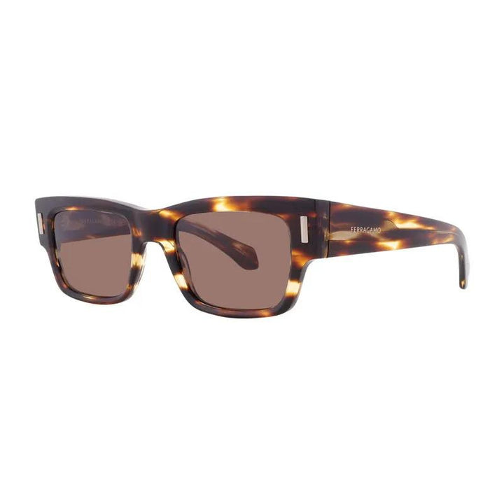 Salvatore Ferragamo Sunglasses Rectangle Full Rim, Striped Brown Frame And Brown Lens Sf2011S216