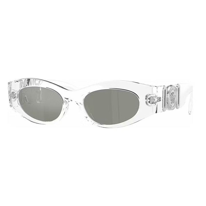 Versace Oval Full Rim, with a Crystal frame and Green Mirror Silver lens.