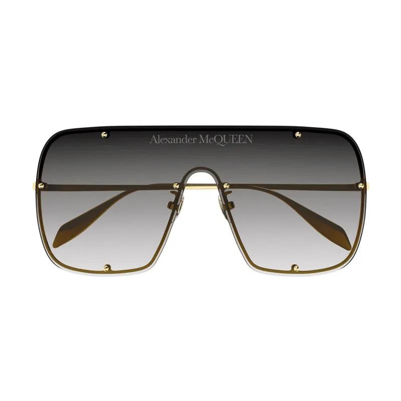 Alexander Mcqueen Sunglasses Shield Rimless, Gold Frame And Grey Gradient Lens