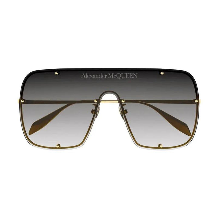 Alexander Mcqueen Sunglasses Shield Rimless, Gold Frame And Grey Gradient Lens