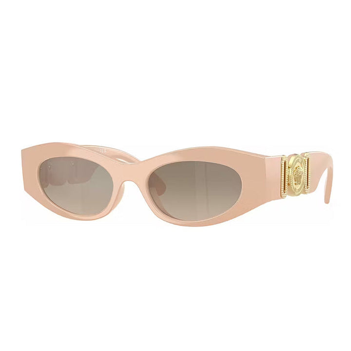 Versace Oval Full Rim, with a Nude frame and Brown Grad Grey Mirror Silver lens.