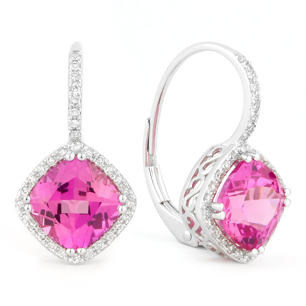 Earrings - 7mm 3.91ct Created Pink Sapphire Drop/Dangle Earrings in 14K White Gold - E1051PCW - Ask Me Wear