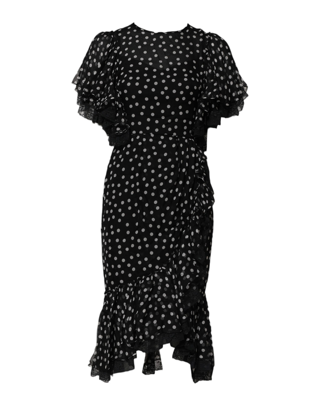 Dolce &amp; Gabbana Sample Sale Dolce &amp; Gabbana Black White Lace Polka Dot Chiffon Dress - | Designer outlet