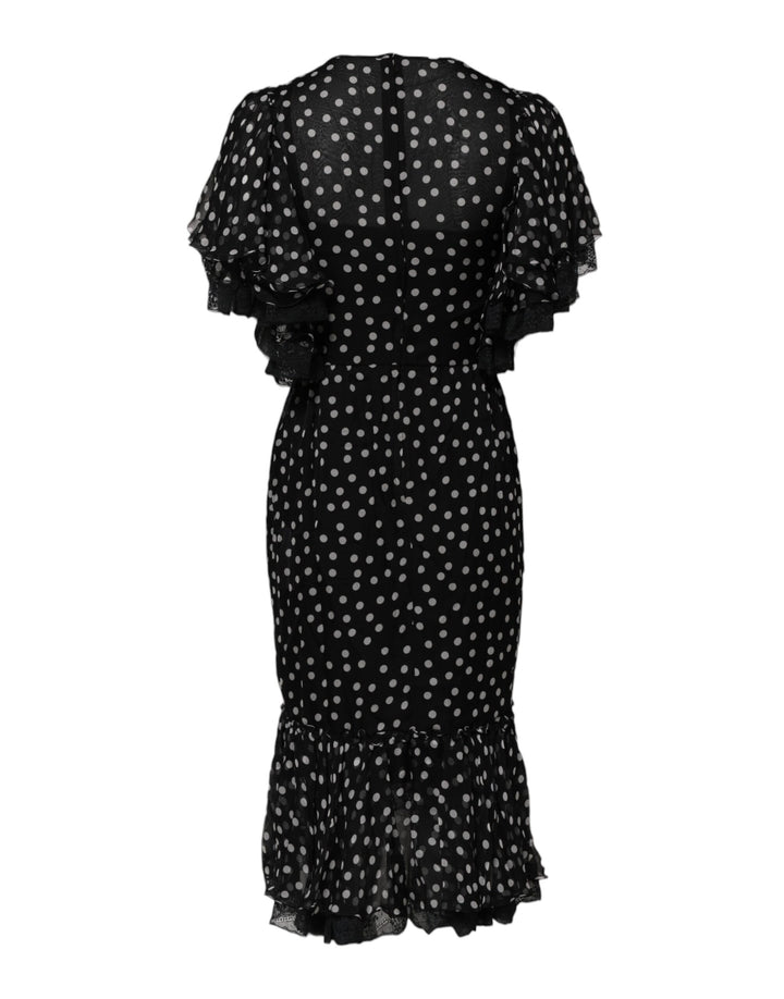 Dolce &amp; Gabbana Sample Sale Dolce &amp; Gabbana Black White Lace Polka Dot Chiffon Dress - | Designer outlet