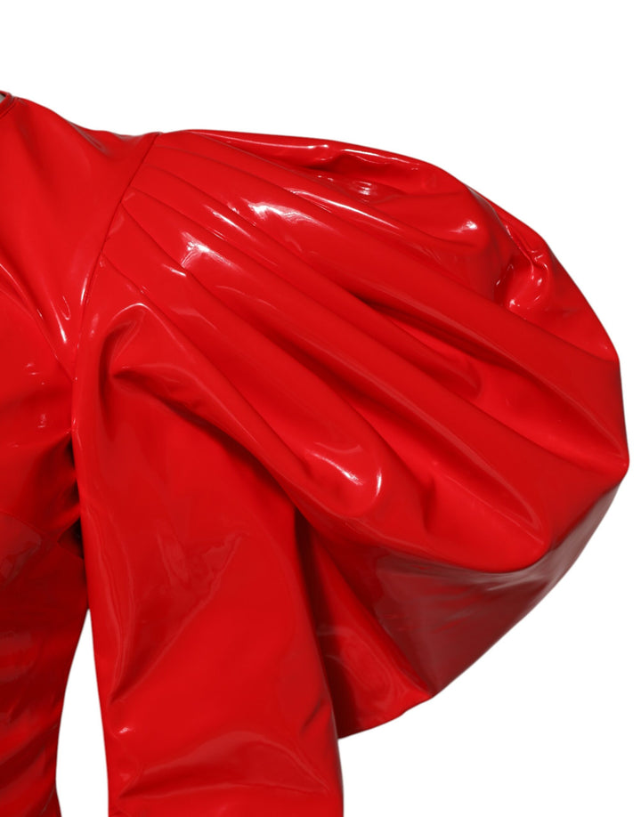 Dolce &amp; Gabbana Sample Sale Dolce &amp; Gabbana Red Patent Leather Puff Sleeves Mini Dress - | Designer outlet