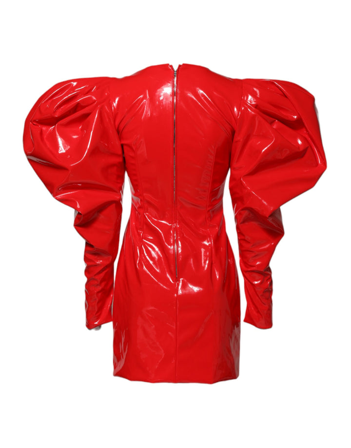 Dolce &amp; Gabbana Sample Sale Dolce &amp; Gabbana Red Patent Leather Puff Sleeves Mini Dress - | Designer outlet