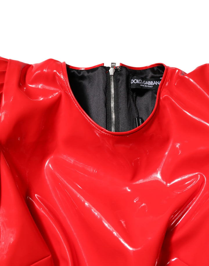 Dolce &amp; Gabbana Sample Sale Dolce &amp; Gabbana Red Patent Leather Puff Sleeves Mini Dress - | Designer outlet