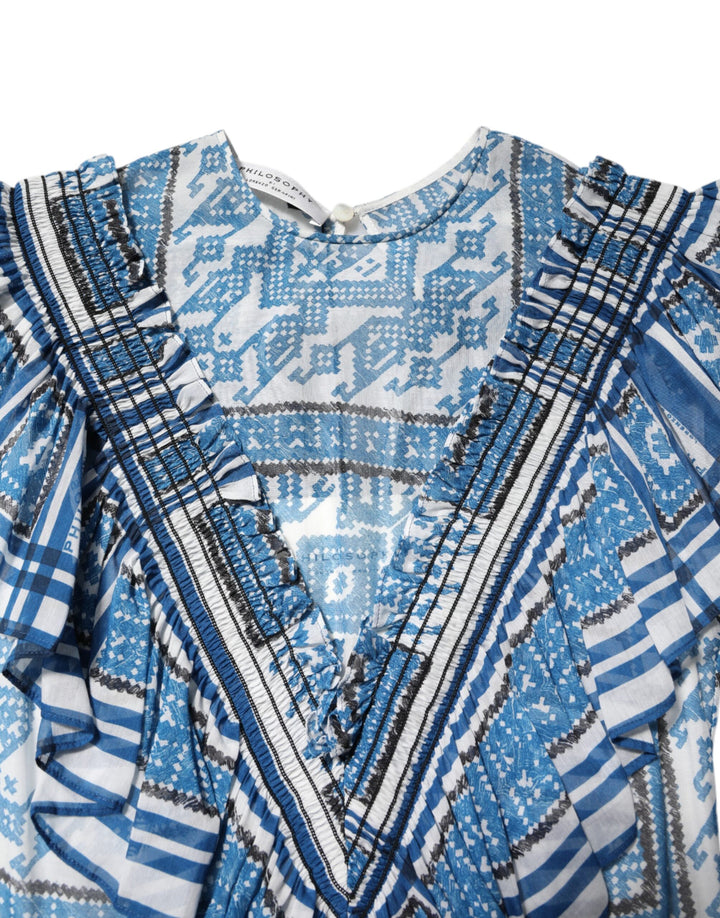 Philosophy di Lorenzo Serafini Sample Sale Philosophy di Lorenzo Serafini Blue Patterned Layered Short Sleeves Mini Dress - | Designer outlet