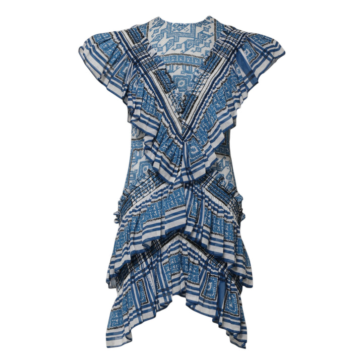 Philosophy di Lorenzo Serafini Blue Patterned Layered Short Sleeves Mini Dress by Philosophy di Lorenzo Serafini outlet now on sale